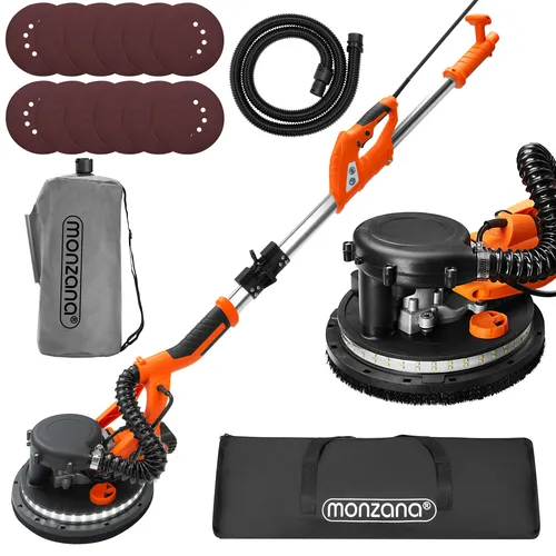 monzana Trockenbauschleifer 750 Watt - Schleifmaschinen für perfekte Oberflächen, inkl. 12 Schleifscheiben und bis zu 1750 U/min für effizientes Arbeiten.