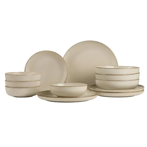 Kütahya Porselen Moderna 24-teiliges Geschirrset für 6 Personen – Zimtfarben – Porzellan Tafelservice mit 27 cm Speisetellern, 20 cm Suppentellern, 19 cm Desserttellern & 15 cm Schalen