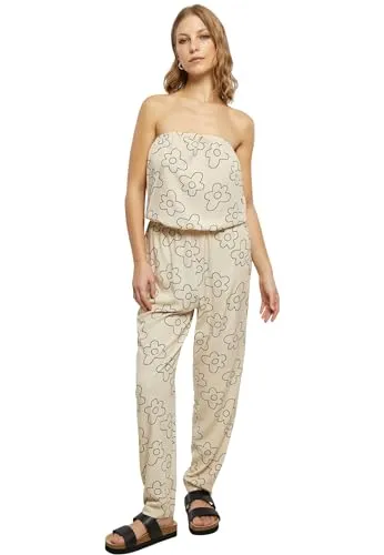 Urban Classics Damen Jumpsuit - Viscose Bandeau in Soft Seagrass Flower - Jumpsuits für Damen, stylischer Viscose Bandeau-Jumpsuit für einen lässigen Look und hohen Tragekomfort.