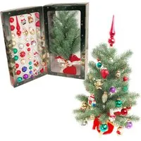 Krebs Glas Lauscha Künstlicher Mini Weihnachtsbaum 45 cm - Künstliche Weihnachtsbäume, 45 cm, liebevoll gestaltet mit 40 Teilen, inklusive Kugeln und Figuren, einfach aufzubauen und umweltfreundlich wiederverwendbar.