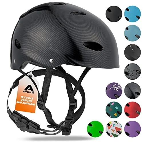 Apollo Kinderhelm - Größenverstellbarer Skatehelm in Grau - Fahrradhelm für Kinder ab 6 Jahren, mit 9 Belüftungsöffnungen und In-Mold Technik für optimalen Schutz und Komfort beim Radsport.