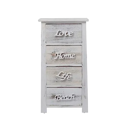 Rebecca Mobili Mehrzweckschrank Weiß Grau - Kommode im Shabby-Stil mit 4 Schubladen, ideal für Schlafzimmer oder Bad. Bietet praktischen Stauraum für Schmuck und Schminkutensilien, platzsparend und bereits aufgebaut.