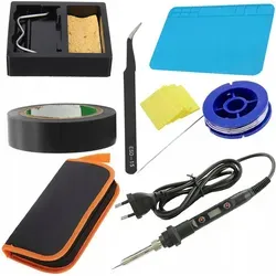 Rosfix Lötkolben 80w Oc80w + Matte 20x30 + Schwamm + Dose 0,8x10 + Gebogene Pinzette + Schwarzes Isolierband + Federmäppchen + Lötkolbenständer Mit Schwamm Zum Reinigen Der Spitze