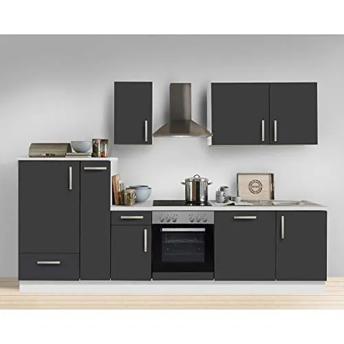 Lomadox Küche 300 cm Küchenzeile Küchenblock Einbauküche Komplettküche inkl. Geräte frei kombinierbar