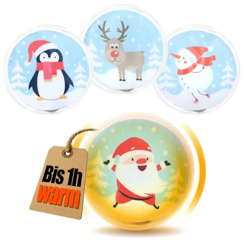 com-four® 4X Taschenwärmer wiederverwendbar - weihnachtliche Handwärmer - Wärmepad für kalte Tage und für unterwegs - Wärmeknickkissen (4 Stück - X-Mas 02)