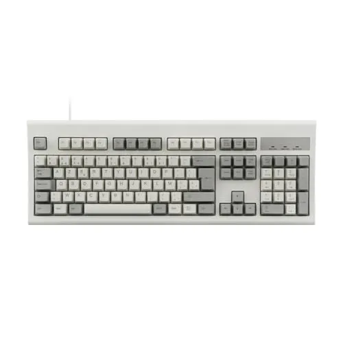 perixx PERIBOARD-106M Tastatur im Retro-Stil, kabelgebunden, USB, für Windows – ergonomische Tasten, klassische Retro-Farbe, Grau/Weiß, Belgisch AZERTY