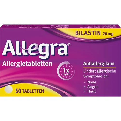 Allegra Allergietabletten 20 mg - 50 ST - Arzneimittel zur Linderung von Heuschnupfen und Nesselsucht, mit dem Antihistaminikum Bilastin. Ideal für Allergiker, wirkt schnell und zuverlässig.