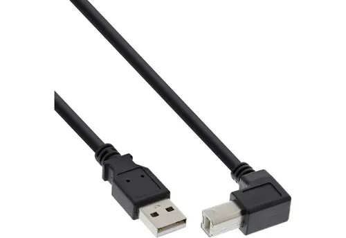 InLine 34503U USB 2.0 Kabel - A an B, abgewinkelt und platzsparend, ideal für enge Räume, schwarz, 0,3m