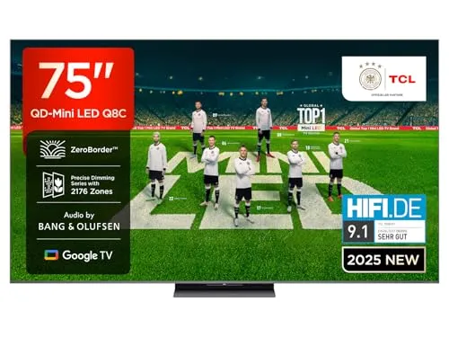 TCL 75Q8CX7 QLED Mini LED-Fernseher - 75 Zoll Smart-TV mit 4K Ultra HD, beeindruckendem Bang & Olufsen Audio und 144Hz Bildwiederholfrequenz für ein unvergleichliches Seherlebnis.