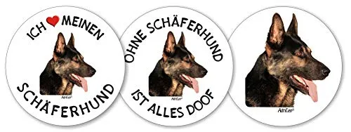 AdriLeo - Runde Aufkleber 3er-Set - deutscher Schäferhund - Deko Autoaufkleber Sticker Hund
