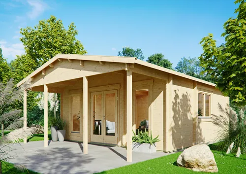 Gartenhaus Modell Julia 70 E - Stabil und Geräumig - Massives Gartenhaus aus nordischer Fichte mit 70mm starken Wandbohlen. Ideal für kreative Projekte im Garten und höchste Stabilität durch extra starke Dachkonstruktion. Individuelle Anpassungen möglich!