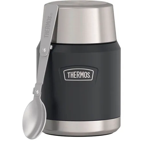 THERMOS® Isolier-Speisebehälter ICON Food Jar grau 0,47 l - Thermobehälter aus Edelstahl, hält Speisen bis zu 5 Stunden warm oder kalt, ideal für unterwegs und Picknicks.
