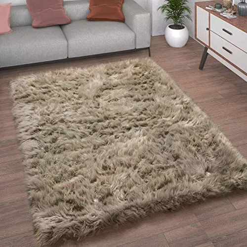 Paco Home Kunstfell Fellteppich Imitat Teppich Hochflor Sitzkissen Herzform Rund Fell Form, Grösse:30 cm Rund, Farbe:Beige
