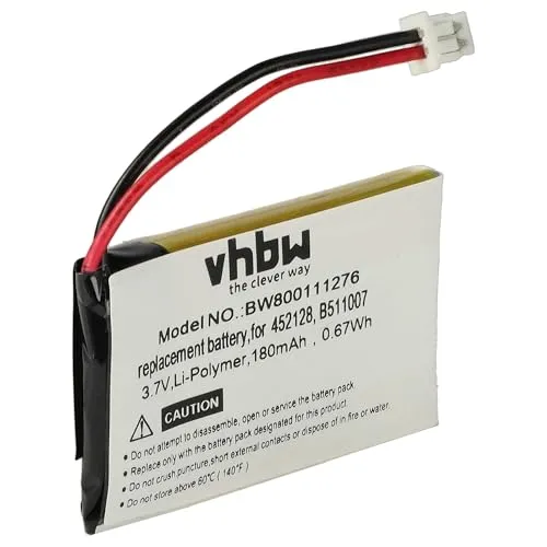 vhbw Akku Ersatz für 452128, B511007 für Wireless Headset Kopfhörer (180 mAh, 3,7 V, Li-Polymer)