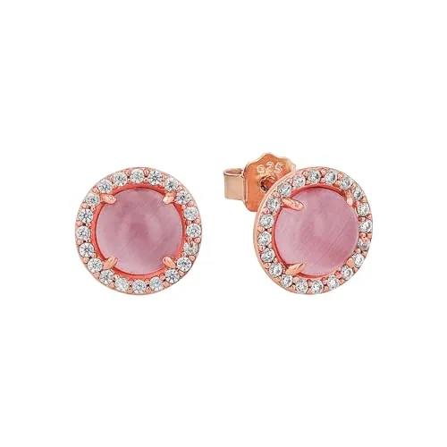 Amor Ohrstecker 925 Sterling Silber mit Katzenauge - Ohrringe für Damen, romantisches Design mit feingeschliffenen Zirkonia und glänzendem Katzenauge, perfekte Geschenkidee für besondere Anlässe in edler Schmuck Geschenk Box.