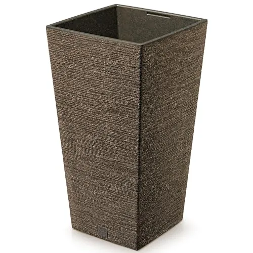 Annastore Pflanzsäule aus Kunststoff H 38 cm inkl. Innentopf - wetterfest und witterungsbeständig - Pflanzgefäß Kunststoff - Pflanzkübel für Außen - Quadratisch Ø 20 cm/H 38 cm, Farbe eco-Kaffee