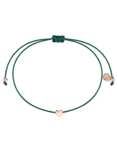 GLANZSTÜCKE MÜNCHEN Damen-Textilarmband Herz aus Sterling Silber - Armband für Damen mit grünem Textilband und rosévergoldetem Herz-Anhänger. Längenverstellbar und ideal als Geschenk für Schmuck-Fashionistas.