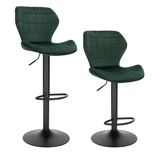 WOLTU Barhocker 2er Set - Höhenverstellbarer Samthocker Dunkelgrün - Barhocker mit 360° Drehfunktion, verstellbar von 60-82 cm, ideal für Wohnzimmer und Bars. Ergonomische Rückenlehne und weicher Samtbezug sorgen für höchsten Sitzkomfort.