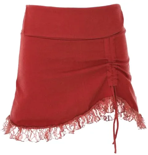 GURU SHOP Boho Minirock mit Spitze - Rostrot, Damen, Size:S - Stylischer Boho Minirock mit raffinierten Spitzendetails. Ideal für Festivals oder im Lagenlook, verleiht er jedem Outfit das gewisse Etwas.