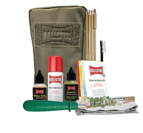 BALLISTOL 23940 Waffenreinigungs-Tasche 52-teilig, inkl. Universalöl, GunCer, Laufreiniger, Putzstock, Filzadapter, Tuch