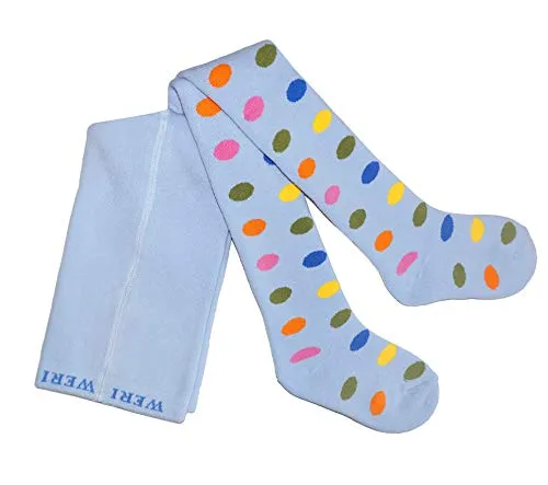Weri Spezials Baby und Kinder Frottee Strumpfhosen Thermo Strumpfhosen Plüsch - mit verschiedenen Muster-und Farbvariationen. (68, Hellblau Punkte)