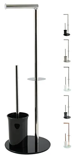 MSV Bergamo Stand Garnitur 3in1 - Elegante WC Garnitur aus Edelstahl und Glas, kombiniert Toilettenbürste und Rollenhalter für bis zu 2 Ersatzrollen - hygienisch, praktisch und stilvoll für Ihr Badezimmer.