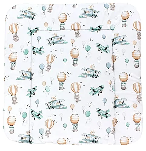 TupTam Baby Wickeltischauflage mit Baumwollbezug Gemustert, Farbe: Füchse im Flugzeug, Größe: 70 x 70 cm