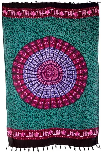 GURU SHOP Bali Sarong, Wandtuch, Wickelrock, Mandala Sarongkleid - Türkis/pink, Herren/Damen, Synthetisch