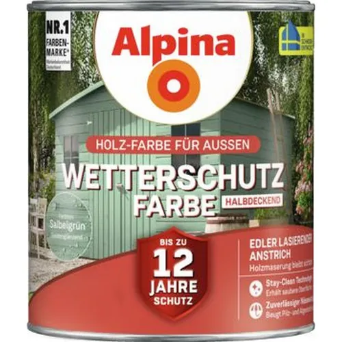 Alpina Wetterschutzfarbe 2,5 L salbeigrün - Wetterfeste Lackfarbe für Außenanstriche, schützt Holz und Metall vor Witterungseinflüssen und sorgt für langanhaltende Farbbrillanz.