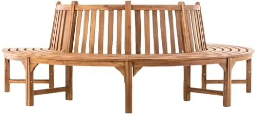 CLP Baumbank Leming I Halbrunde Naturholzbank mit Rückenlehne - Gartenbank aus massivem Teakholz, ideal für gemütliche Stunden im Schatten. Die hochwertige Verarbeitung und das stilvolle Design machen sie zum Blickfang in jedem Garten.