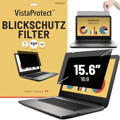 VistaProtect – Premium Blickschutzfilter & Anti-Blaulichtfilter, Privacy Filter Anti Blue Light Blickschutzfolie für Laptops & Notebooks (15.6″ Zoll)