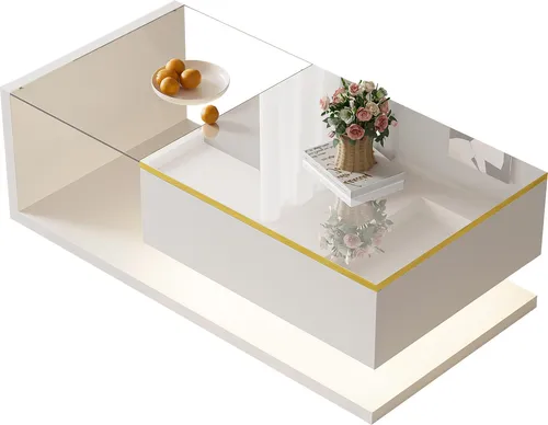 Fortuna Lai Couchtisch 100 cm Hochglanz-Weiß mit LED-Beleuchtung