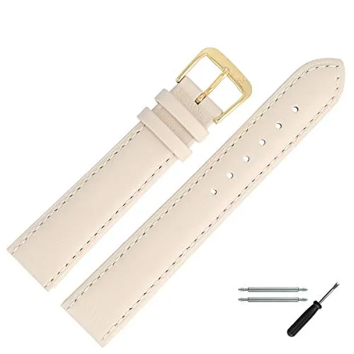 MARBURGER Uhrenarmband 20mm Leder Beige Gold Glatt Mit Naht - Montage Set 8072021000220