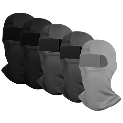EUPSIIU 5 Stücke Sturmhauben, Skimaske Balaclava Gesichtshaube, Balaclava Elastisch UV Schutz Motorradmaske Fahrrad Gesichtsmaske für Winter Sommer Outdoor Sports, Einheitsgröße (Schwarz, Grau)