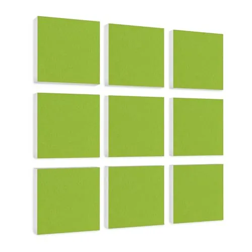 platino24 Akustikpaneele 9 Elemente Colore Quadrat 27,5 x 27,5 cm Hellgrün - Optimieren Sie die Akustik in Ihrem Raum mit den hellgrünen Akustikpaneelen