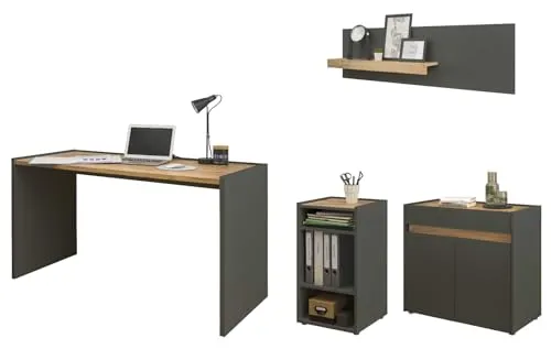 Furn.Design Büromöbel Set in Grau Matt und Wotan Eiche – Modernes Homeoffice Set mit Schreibtisch, Kommode und Regalen - Modernes Büromöbel Set in elegantem Grau und Wotan Eiche, ideal für Homeoffice und Büro. Mit durchdachten Stauraumlösungen und nachhaltigen Materialien für eine ansprechende Arbeitsumgebung.