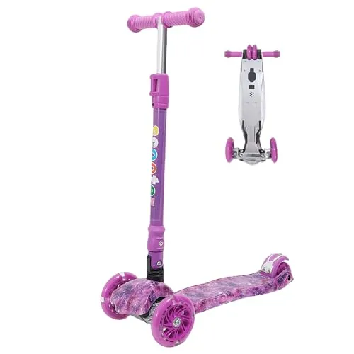 Habib Gruppe Kinderroller, Tretroller ab 3 Jahre, Faltbar, Höhenverstellbar, LED Leuchträder, Bis 50kg, Für Jungen & Mädchen