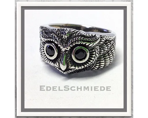 Edelschmiede925 Silberring Edelschmiede925 Eulenring 925 Silber geschwärzt - Zirkonia schwarz