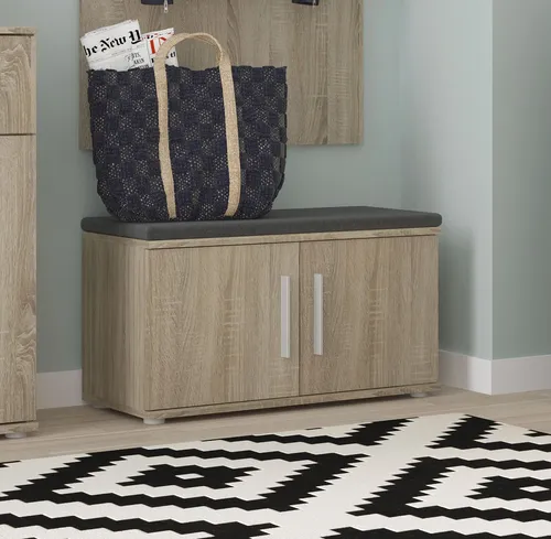 Sitzbank Gemini Flurbank 74cm Eiche Sonoma mit Polsterauflage - Moderne Sitzbank für den Flur, bietet zusätzlichen Stauraum durch integrierte Türen und Einlegeböden. Mit bequemer Polsterauflage für mehr Komfort im Alltag.