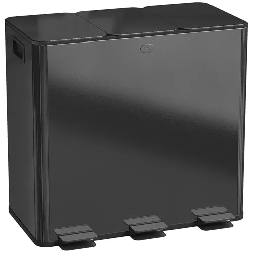 HOMCOM Mülleimer Küche 3 x 20 L - Treteimer mit Softclose-Deckel - Mülltrennsystem mit drei 20L-Fächern, fingerabdruckfreiem Edelstahl und leisen Soft-Close-Deckeln für höchsten Komfort in Ihrer Küche.