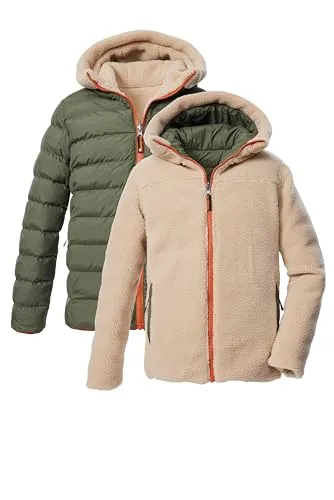 killtec KOW 231 BYS Jacket oliv (00733) 128 - Outdoor Freizeitjacke für Kinder, wendbar mit Daunenoptik und 10.000 mm Wassersäule für besten Schutz gegen Wind und Wasser. Kuscheliges Teddyfell sorgt für Wärme und Komfort.