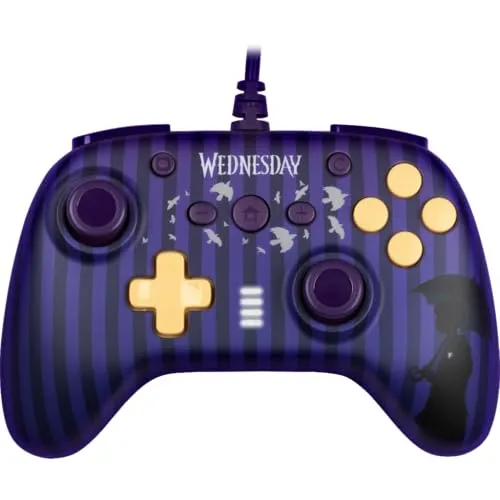 Konix Wednesday Wired Controller für Nintendo Switch, Switch 2 und PC - Vibrationsfunktion - Rutschfeste Griffe - 3 m Kabel - Violett und Schwarz