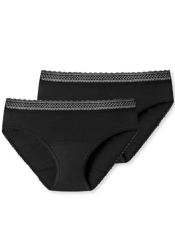 Schiesser Damen Menstruationswäsche 2 Pack - Auslaufsicher und komfortabel - Bikinis & Taillenslips für Damen, absorbieren bis zu vier Tampons, 12 Stunden Schutz mit Auslaufschutz, wiederverwendbar und aus weicher, elastischer Single-Jersey-Qualität.