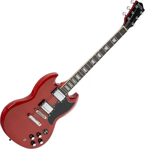 Rocktile Pro S-Red E-Gitarre - Heritage Cherry, 2 Humbucker, verchromte Hardware und inklusive 2,5m Gitarrenkabel