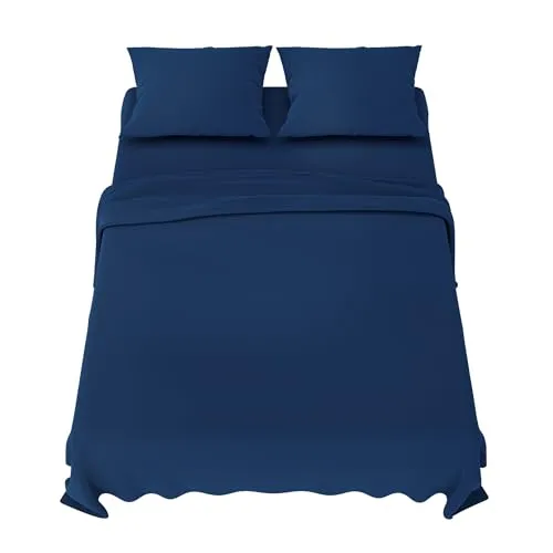 Dreamzie Bettwäsche Set (4- Teilig) aus Mikrofaser, 1 Glattes Spannbettlaken 150x200cm, 1 Bettlaken 230x270cm und 2 Kissenbezüge 50x80cm - Dunkelblau