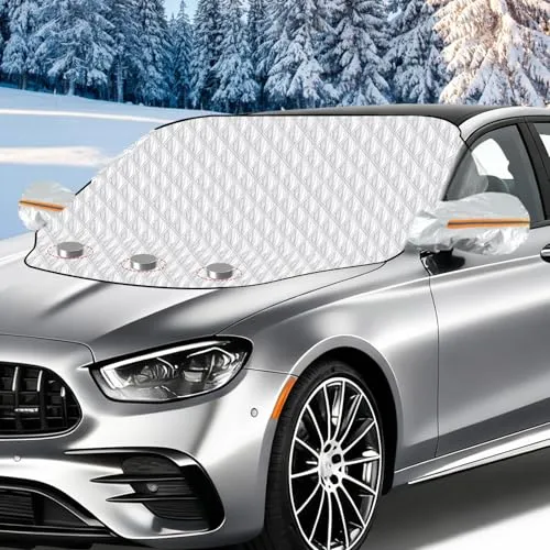 Feebee Frontscheibenabdeckung Winter Scheibenabdeckung Auto, Windschutzscheibenabdeckung, Frostschutz Auto Frontscheibe, Magnetische Autoabdeckung Scheibenschutz 146x116cm gegen Schnee, EIS, Sonne