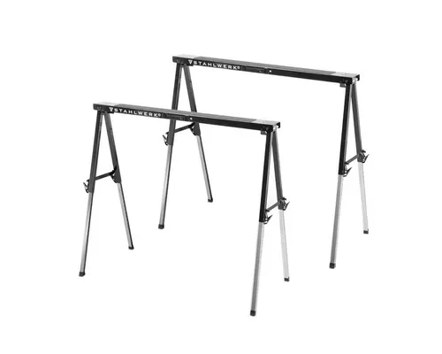 STAHLWERK Sägebock SB-910 ST 2er Set - Höhenverstellbarer Sägebock für bis zu 150 kg, ideal für Werkstätten und Baustellen – robust, leicht und einfach transportierbar.