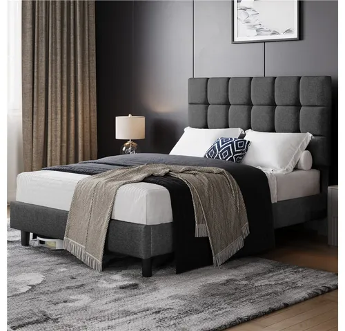 Yaheetech Polsterbett Bettgestell, Doppelbett mit Höhenverstellbarem Kopfteil, 140/160 x 200 cm