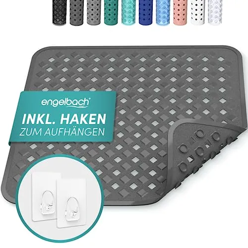 Engelbach® Duschmatte rutschfest 53x53cm inkl. 2 Haken - Antibakteriell & BPA-frei - Duscheinlage, Antirutschmatte - Waschmaschinen geeignet und schimmelresistent