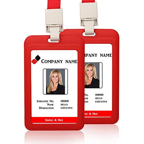 Ausweishalter, vertikal, mit abnehmbarem Umhängeband, Namensschild, Ausweishalter, Rot, 2 Stück